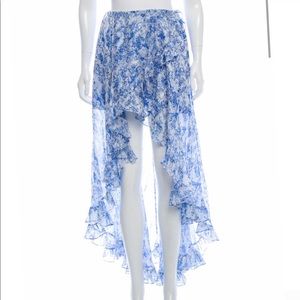 Caroline Constas Silk Printed Ruffle Skirt - blue
